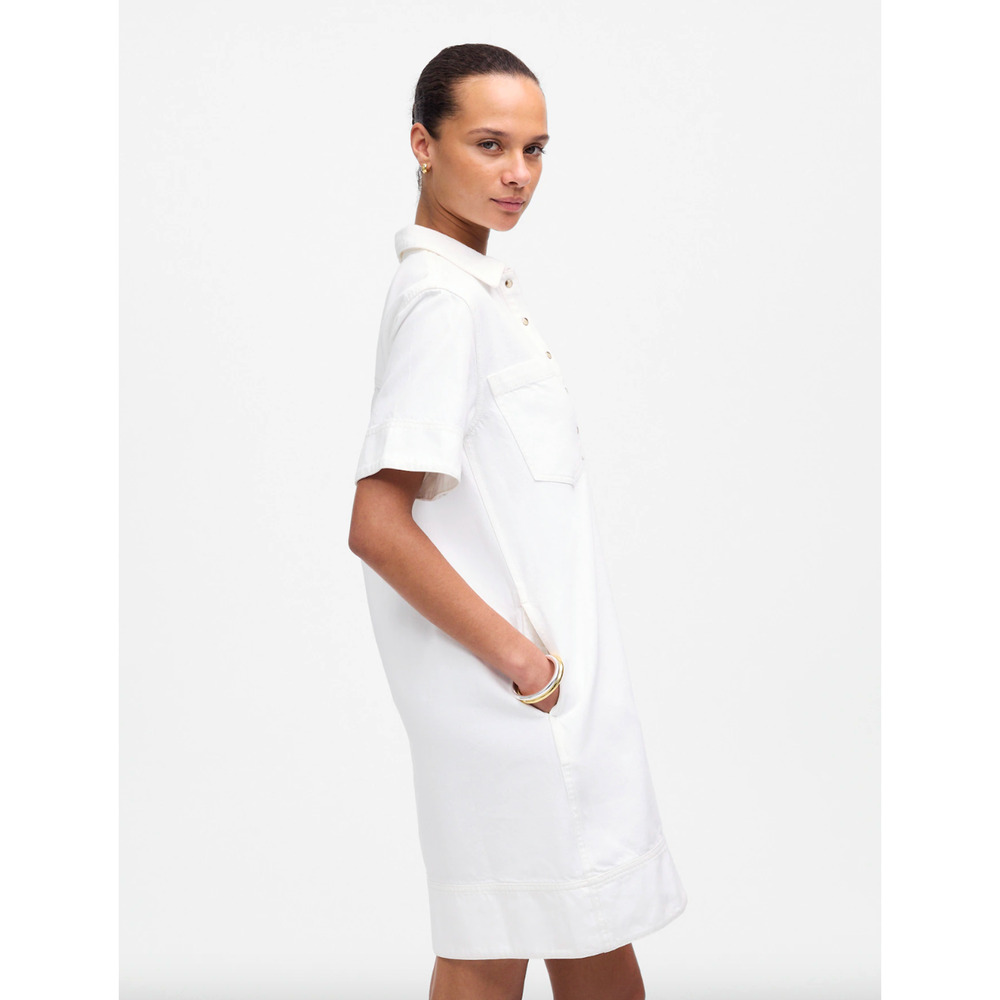 Madewell Denim Popover Dress Shift Pockets Casual Pure White Minimalist S NWT - Picture 3 of 14